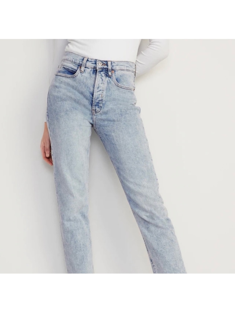 Old Navy light acid wash sky-hi straight extra high rise stretch jeans